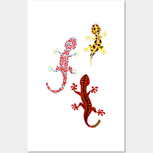 Copy of Colorful happy geckos on blue Posters and Art